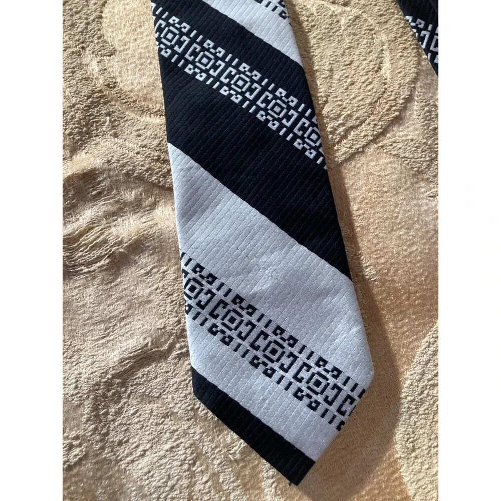 Vintage 70s Necktie 1970s Wide Fat Black White Hipster Culton Cutter Cravat Tie